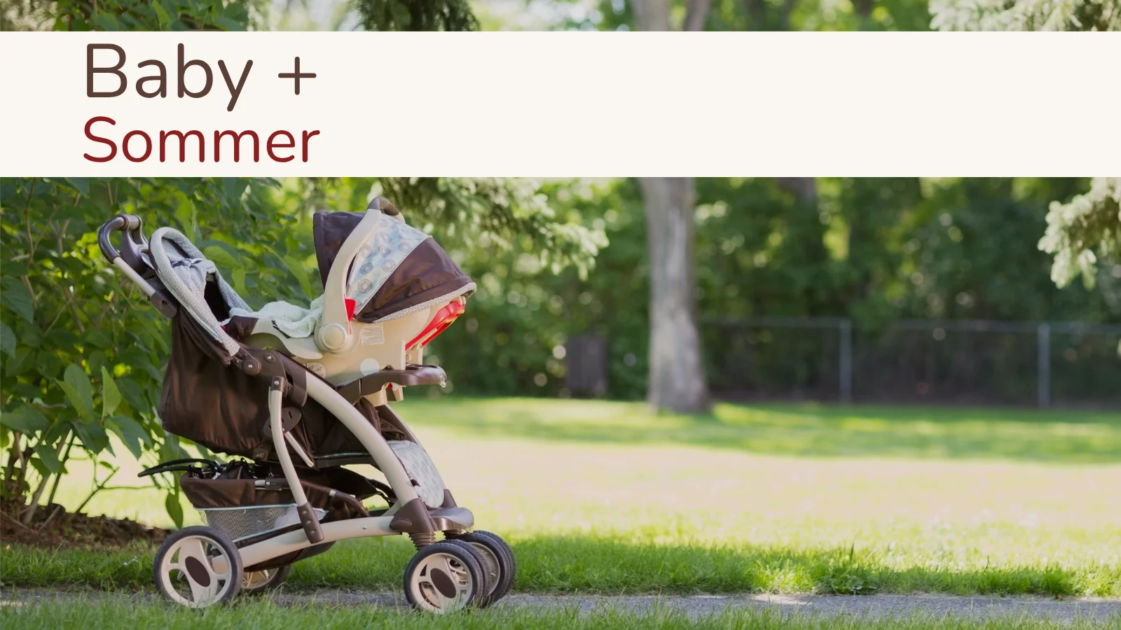 Kinderwagen steht in einem Park im Schatten